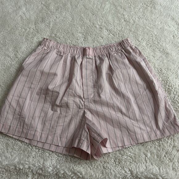 Skims Small Pale Pink Pencil Stripe Cotton Poplin Shorts NWT Cotton Clean Core - Picture 1 of 6